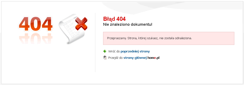 notfound.htm - Przykładowa strona błędu 404 dla adresu http://home.pl – nie znaleziono szukanego adresu