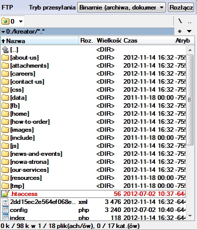Total Commander - Połączenie z serwerem FTP - Zaznacz prawym klawiszem myszy plik lub katalog