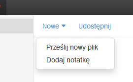 Poczta home.pl - Drive - Moje pliki - Opcje do wyboru z zakładki Nowe