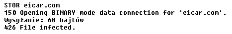 Przykład komunikatu błędu 426 File Infected w programie Total Commander