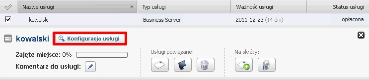 Panel klienta home.pl - Usługi - Nazwa serwera - Kliknij przycisk Konfiguracja usługi