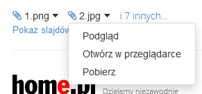 Poczta home.pl - Skrzynka odbiorcza - Odebrana wiadomość e-mail - Załączniki - Widok wszystkich dostępnych operacji dla załączników