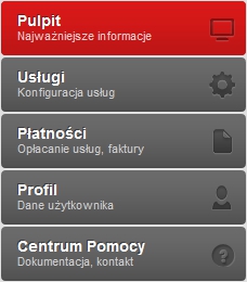 Panel klienta - Menu Panel klienta - 5 opcji Menu