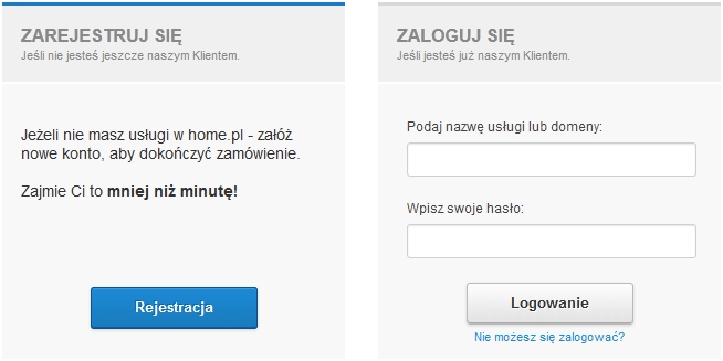 Transfer domeny - Formularz - Formularz identyfikacji klienta - Jeśli jesteś już naszym klientem, to podaj dane dostępowe do Twojej usługi w home.pl