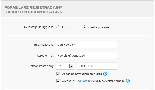 Transfer domeny - Formularz - Formularz identyfikacji klienta - Uzupełnij formularz rejestracyjny