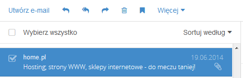 Poczta home.pl - Po zaznaczeniu wybranej wiadomości e-mail, na ekranie zostanie wyświetlony zestaw dostępnych opcji