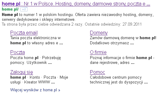 Przykładowy wynik wyszukiwania w wyszukiwarce google - home.pl