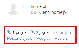 Poczta home.pl - Skrzynka odbiorcza - Odebrana wiadomość e-mail - Przykładowy widok listy załączników