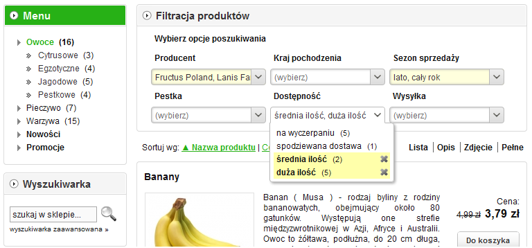 Sklep internetowy - Filtracja produktów Sklep internetowy - Filtracja produktów - Przykład rozmieszczenia modułu na stronie