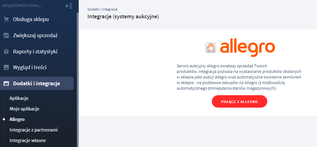 Połącz sklep internetowy z Allegro podając dane dostępu do serwisu Allegro