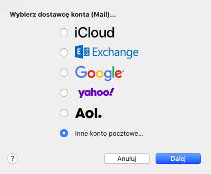 Mail - Dodaj inne konto pocztowe