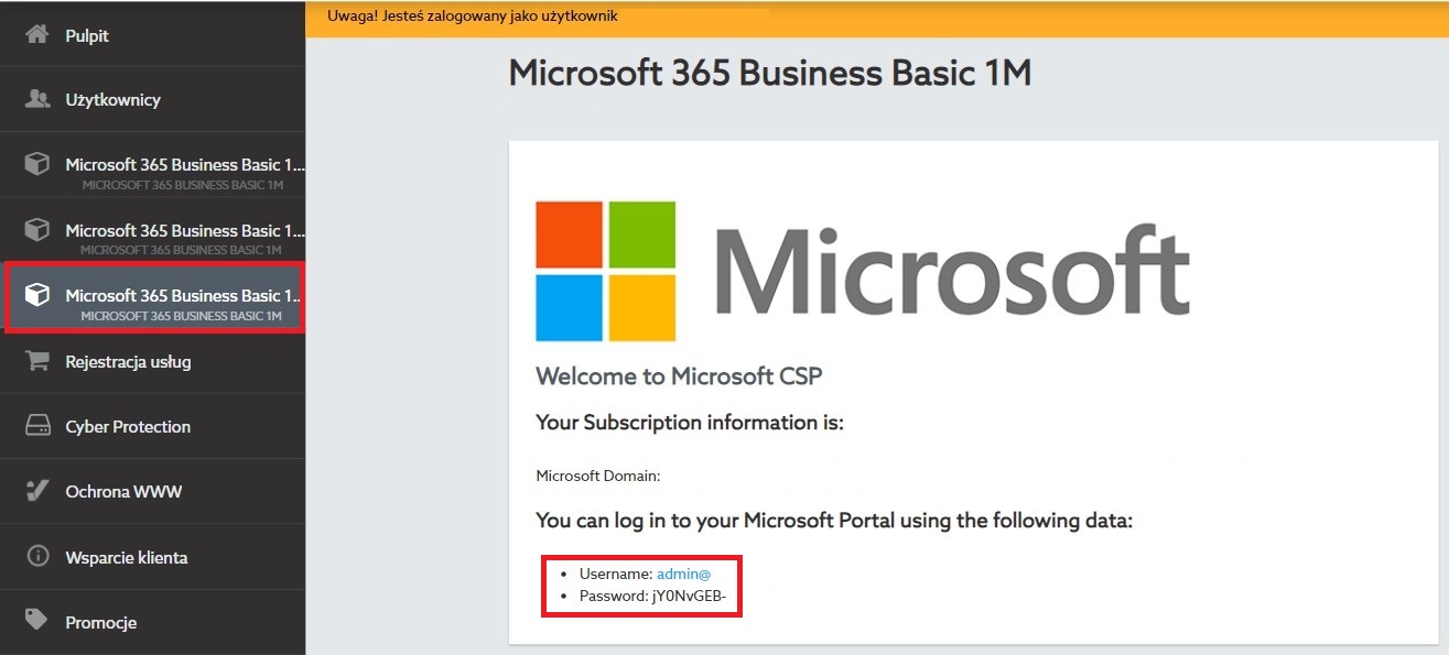 Pierwsze logowanie do konta Microsoft Office 365.
