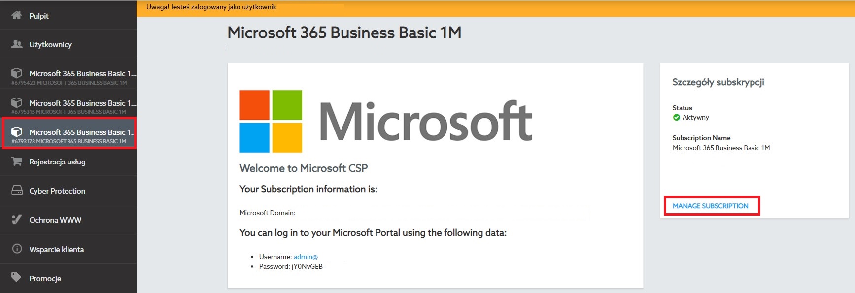 Zarządzanie subskrypcją Microsoft Office 365 w panelu home.pl.