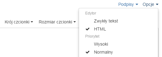 Poczta home.pl - Utwórz e-mail - Opcje - Zaznacz format tekstu formatowanego HTML