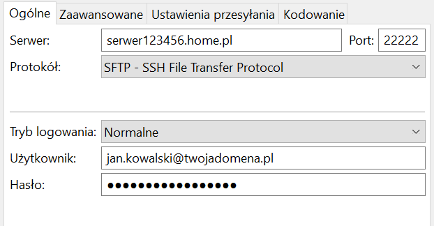 Bezpieczne połączenie SFTP z serwerem w home.pl