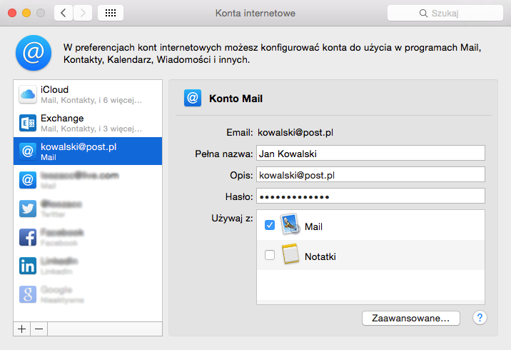 Konfigurowanie programu mail for mac 2017