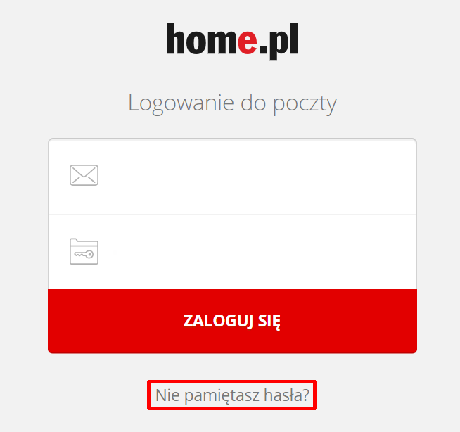 Poczta home.pl - Okno logowania - Pod formularzem kliknij przycisk Nie pamiętasz hasła?