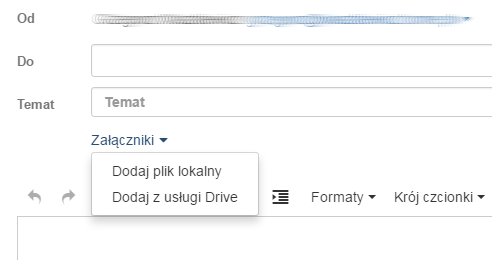 Poczta home.pl - Utwórz e-mail - Kliknij przycisk Załączniki, który znajduje się po lewej stronie okna nowej wiadomości