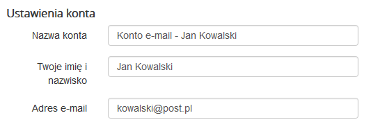 Poczta home.pl - Dodaj konto e-mail - Uzupełnij formularz Ustawienia konta