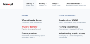 Transfer domeny na stronie głównej home.pl