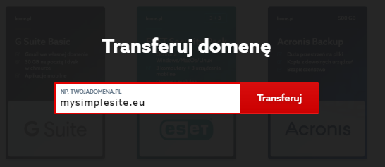 Transfer domeny - wpisz nazwę domeny. 