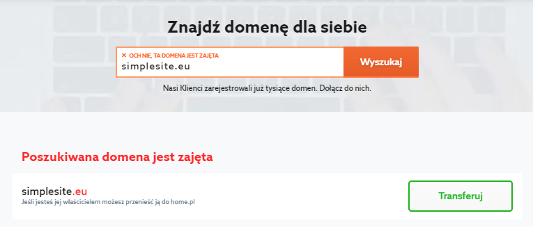 Transfer domeny do home.pl - formularz transferu