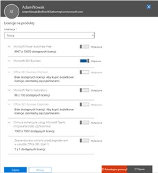 Zarządzanie licencjami użytkowników Microsoft 365