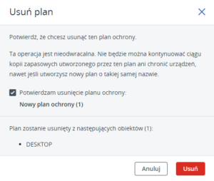 Acronis - usuń plan kopii zapasowej