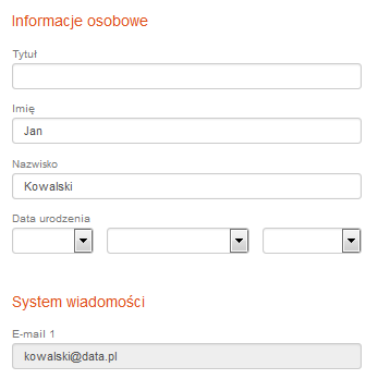 Poczta home.pl - Moje dane kontaktowe - Informacje osobowe - Uzupełnij formularz