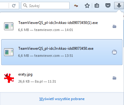 TeamViewer - Przeglądarka internetowa - Pobrane - Uruchom pobraną aplikację