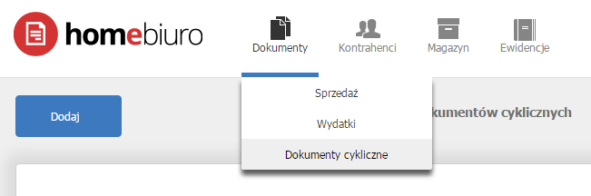 eKsięgowość - Dokumenty - Wybierz opcję Dokumenty cykliczne