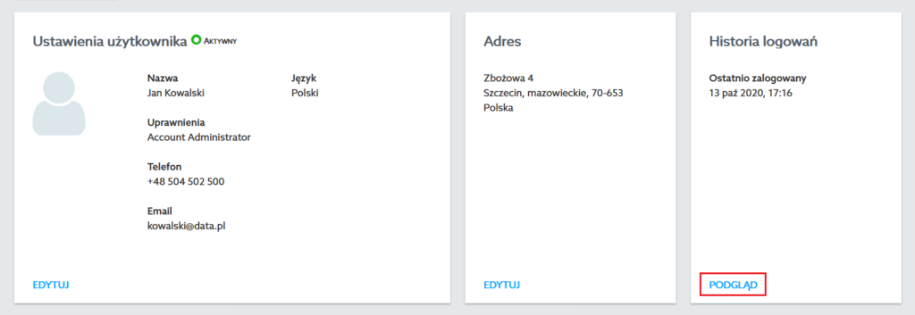 Panel klienta home.pl - Użytkownicy - Kliknij przycisk Zobacz historię logowań