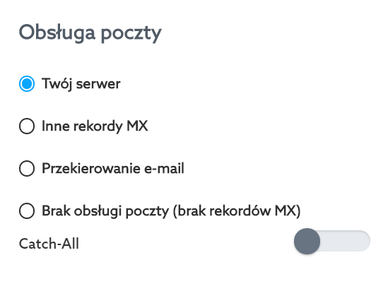 Panel klienta home.pl - Usługi WWW - Serwer - Opcje - Przypisz domenę - Przekierowanie poczty - Zmień ustawienia przekierowania poczty, jeśli nie chcesz, aby poczta e-mail przychodziła na hosting w home.pl
