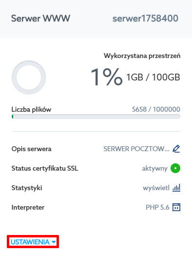 Panel klienta home.pl - Usługi WWW - Wybrana usługa - Serwer WWW - Ustawienia - Wybierz opcję Certyfikaty SSL