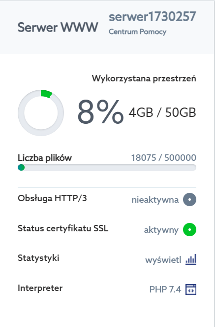 Panel klienta home.pl - Usługi WWW - Serwer WWW - Statystyki - Wyświetl Jak sprawdzić statystyki serwera?