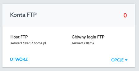 Panel klienta home.pl - Usługi WWW - Serwer - W sekcji Konta FTP sprawdź informacje