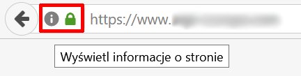 Firefox - Pasek adresu - Adres zabezpieczonej domeny - Kliknij ikonę kłódki w lewym górnym rogu ekranu