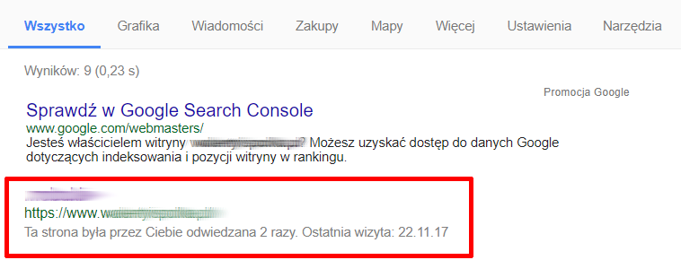 Wyszukiwarka Google - Przekierowanie wyników wyszukiwania na adres https - Przykładowy wynik wyszukiwania witryny WWW z przedrostkiem https