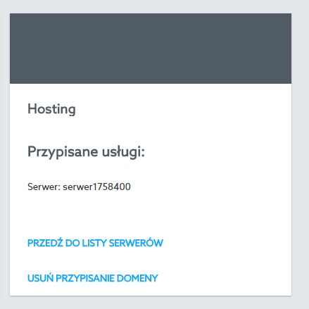 Panel klienta home.pl - Domeny - Wybrana domena - Hosting - Kliknij przycisk Usuń przypisanie domeny