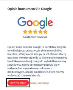 Opinie konsumenckie Google - Kafel Google Customer Reviews - Konfiguruj