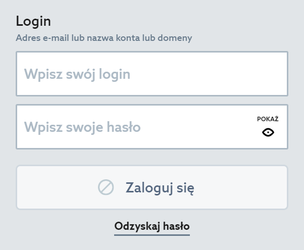 Home.pl - Okno logowania - Zaloguj się do konta lub kliknij w przycisk Odzyskaj hasło