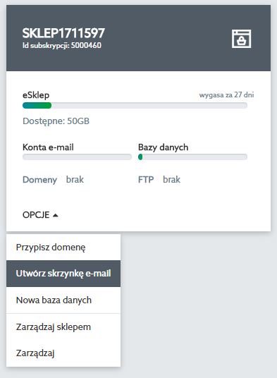Panel klienta home.pl - Usługi WWW - Wybrany serwer - Opcje - Wybierz Utwórz skrzynkę e-mail