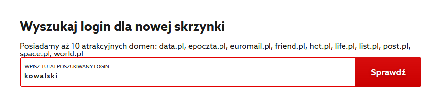 Wybierz adres e-mail, który chcesz zarejestrować w home.pl
