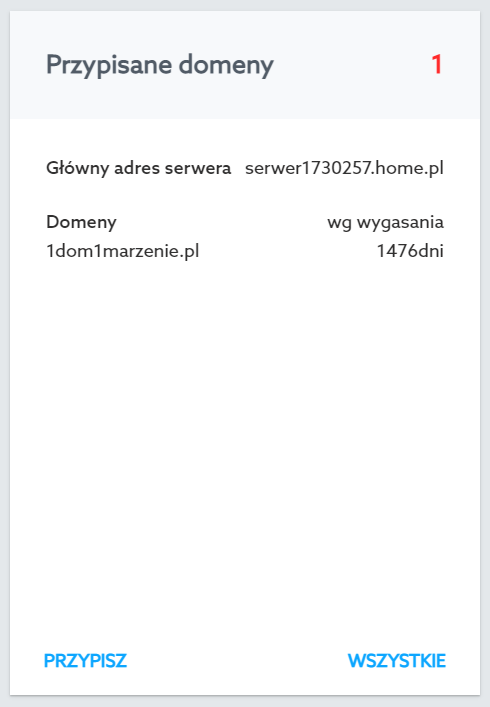 Panel klienta home.pl - Usługi WWW - Wybrany serwer - Przypisane domeny - Wybierz przycisk Wszystkie