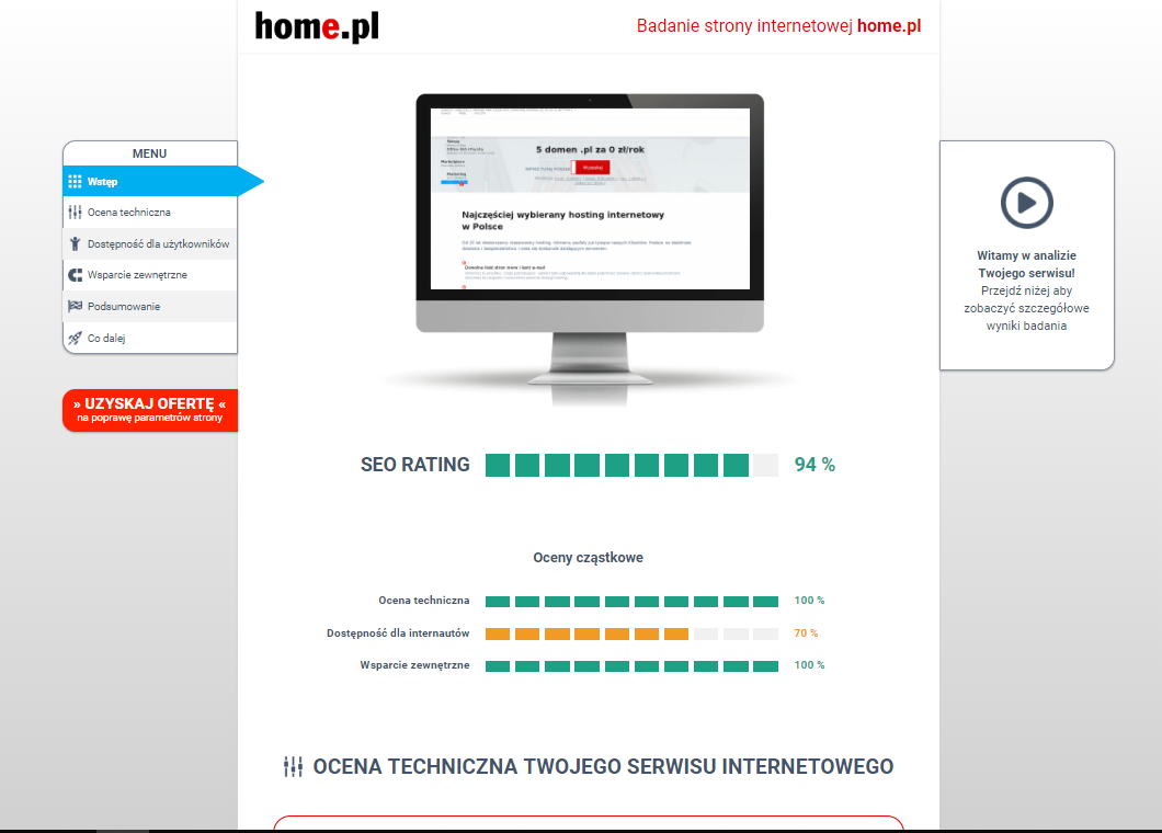 Badanie strony internetowej home.pl - Przykładowy darmowy audyt SEO strony internetowej online w home.pl