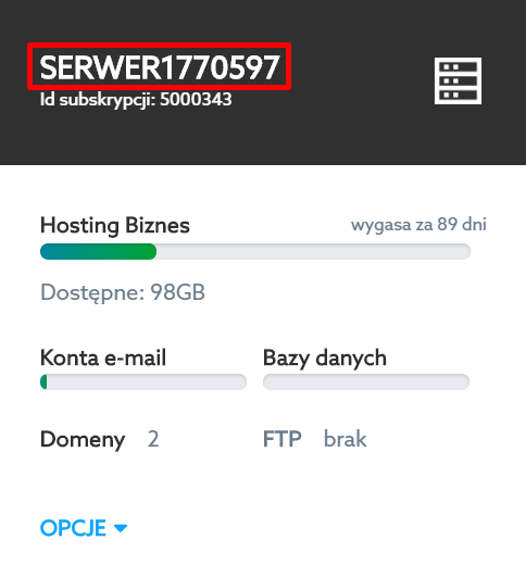 Panel klienta home.pl - Usługi WWW - Sprawdź nazwę / identyfikator wybranego serwera