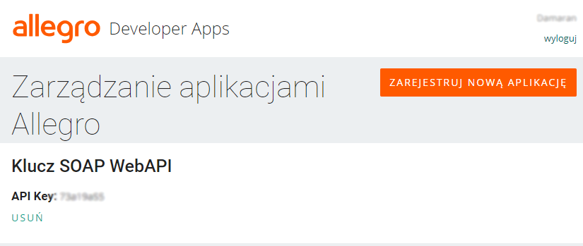 Allegro Developer Apps - Kliknij przycisk Zarejestruj nową aplikację