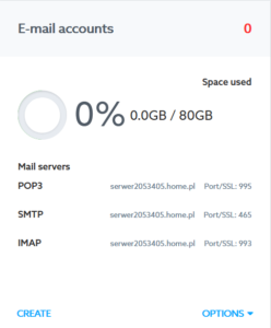 Customer Panel - WWW services - Server - E-mail Accounts - Find information about the addresses: IMAP, POP3 and SMTP