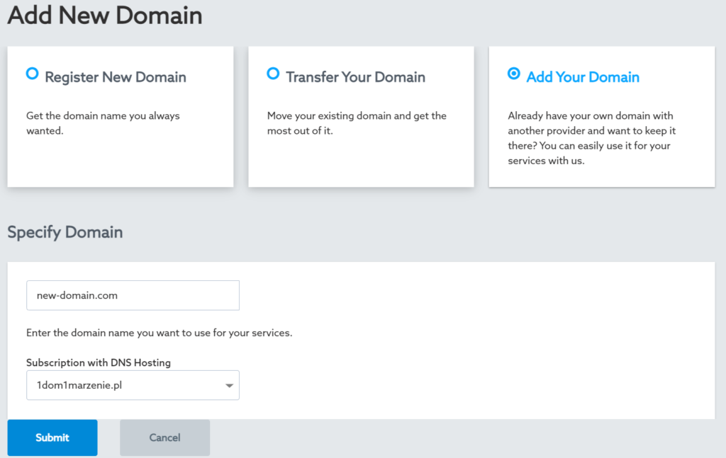 Add domain to Control Panel