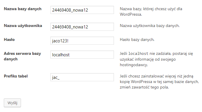 Proces tworzenia bazy danych w panelu home.pl